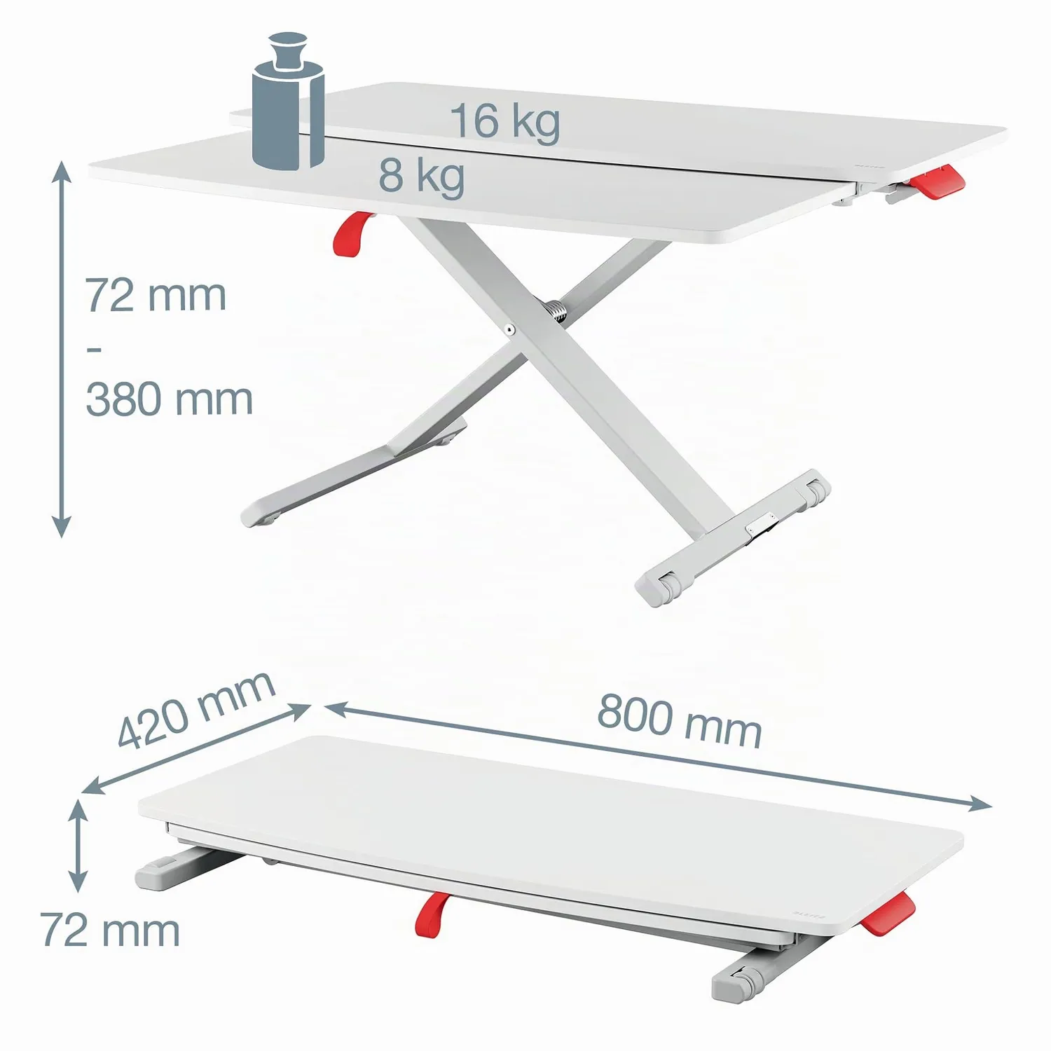 Leitz Ergo WOW Ergo Cosy scrivania regolabile 800x420 bianco 16 kg