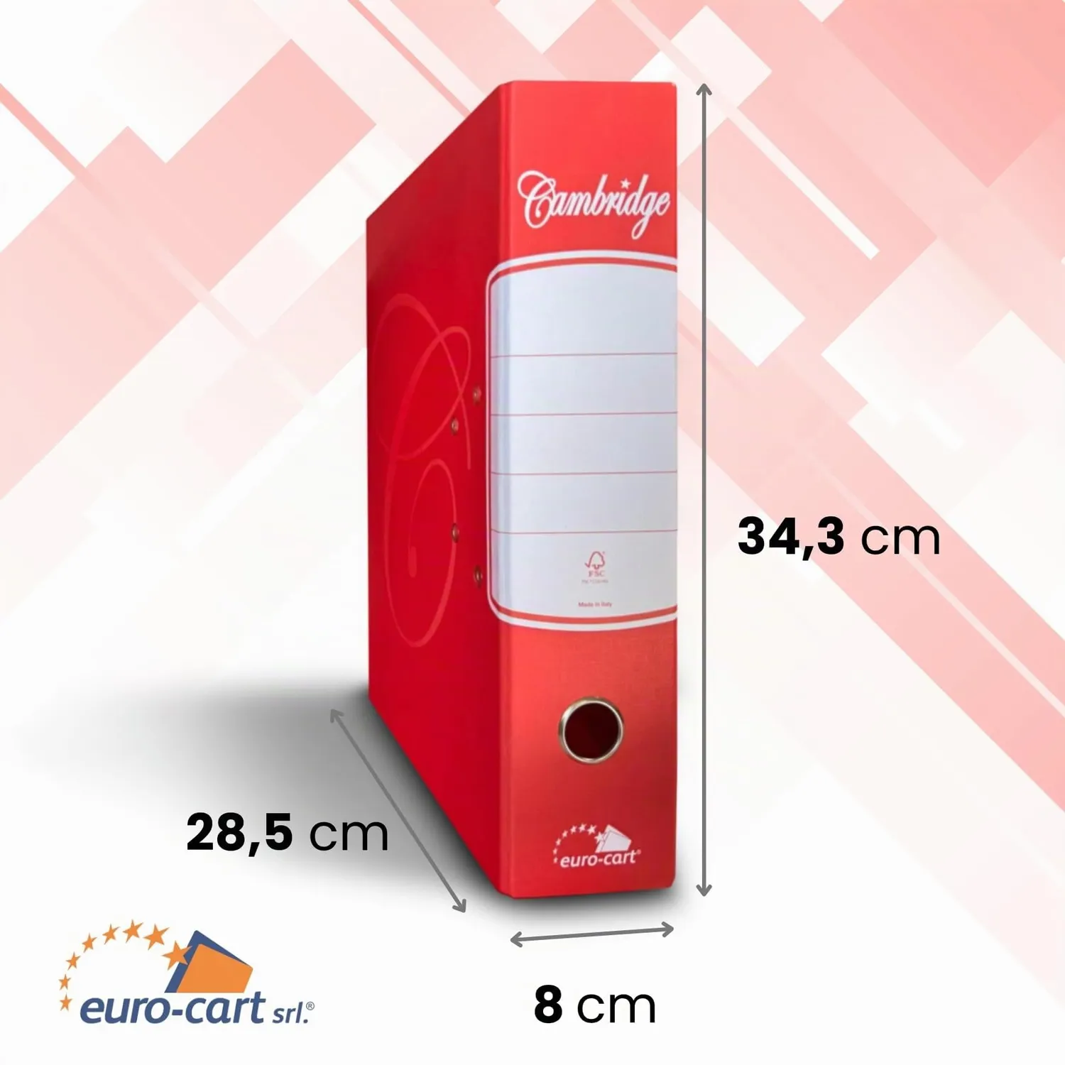 Euro Cart Registratore Protocollo 285x343 Raccoglitore Rosso Dorso 8cm