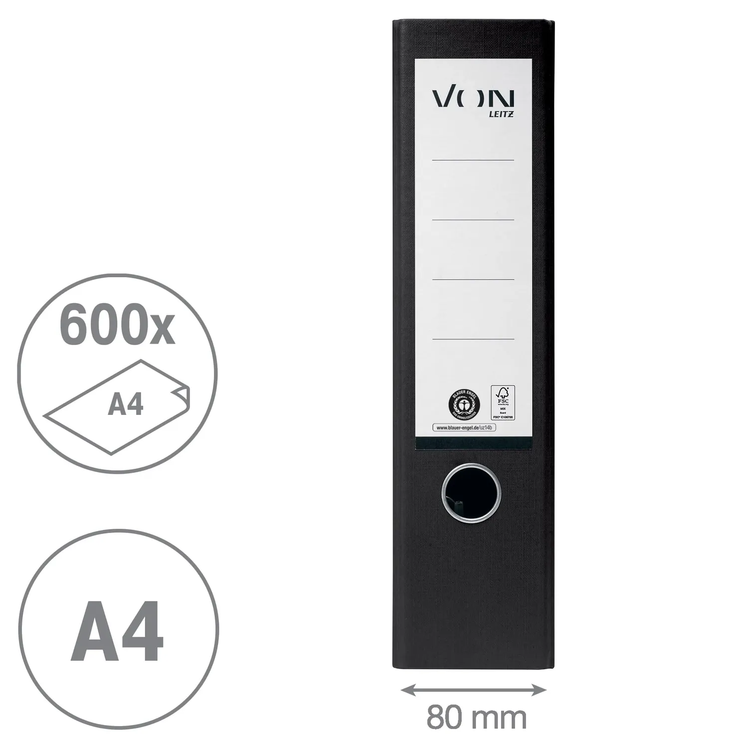Leitz 10530095 raccoglitore 2 anelli nero 10 pezzi riciclato