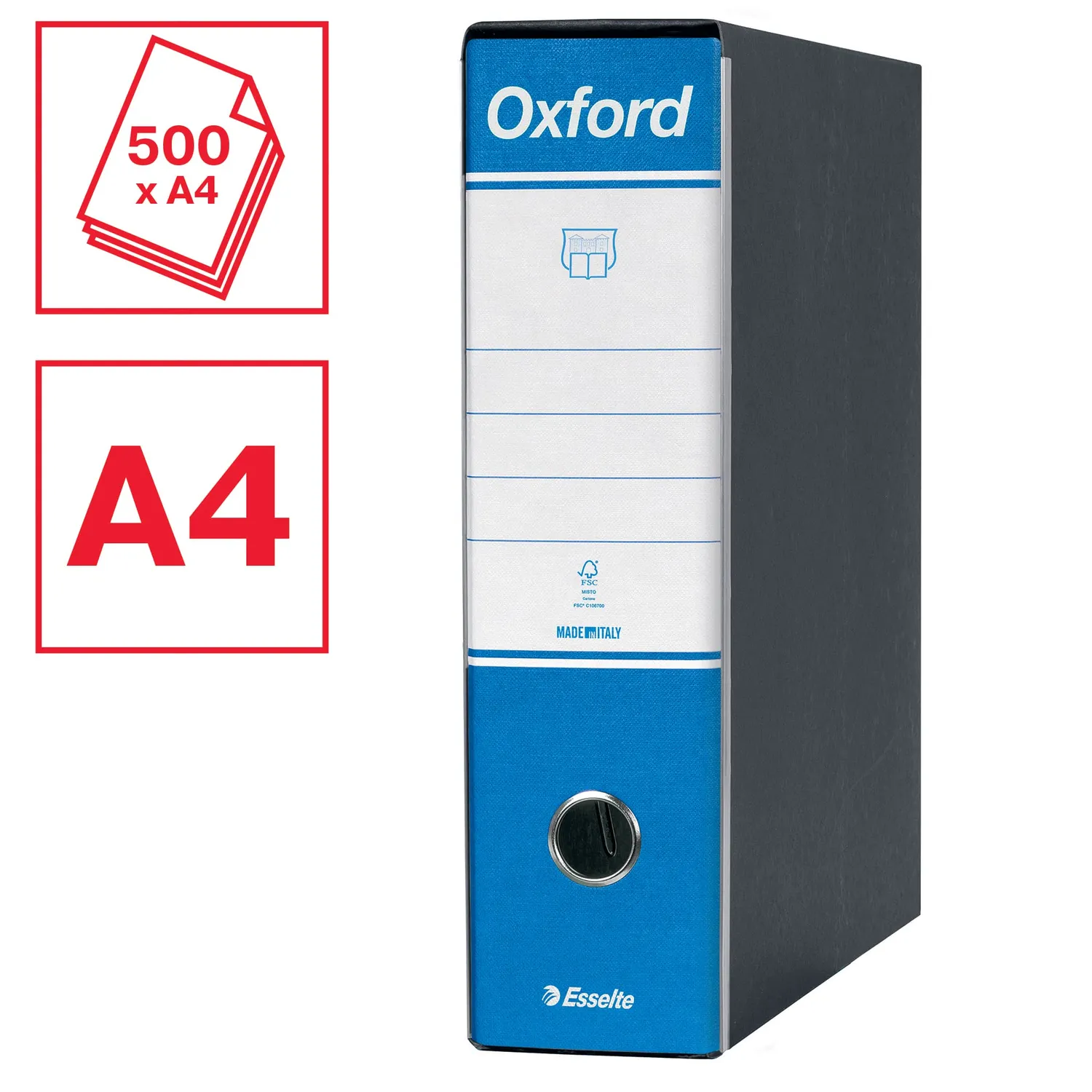 Oxford G83 Registratore Leva Azzurro Dorso 8 cm 500 Fogli
