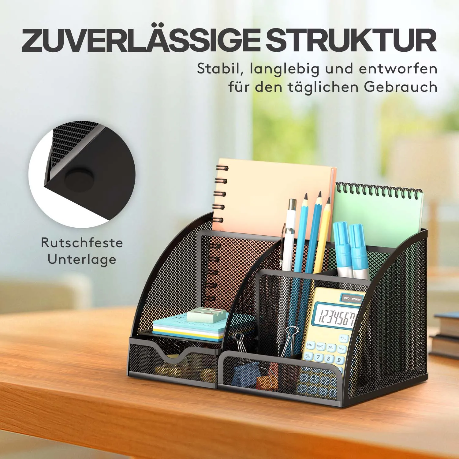 ACROPAQ organizer da scrivania metallo nero 6 scomparti+cassetto