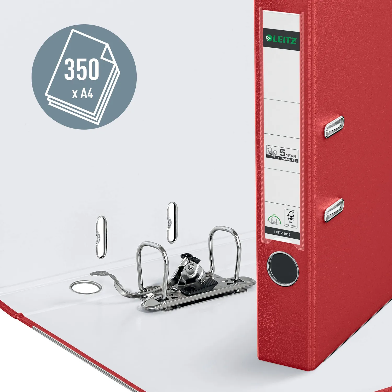 Leitz 180° Registratore a Leva 10155025 Rosso 52 mm 350 Fogli