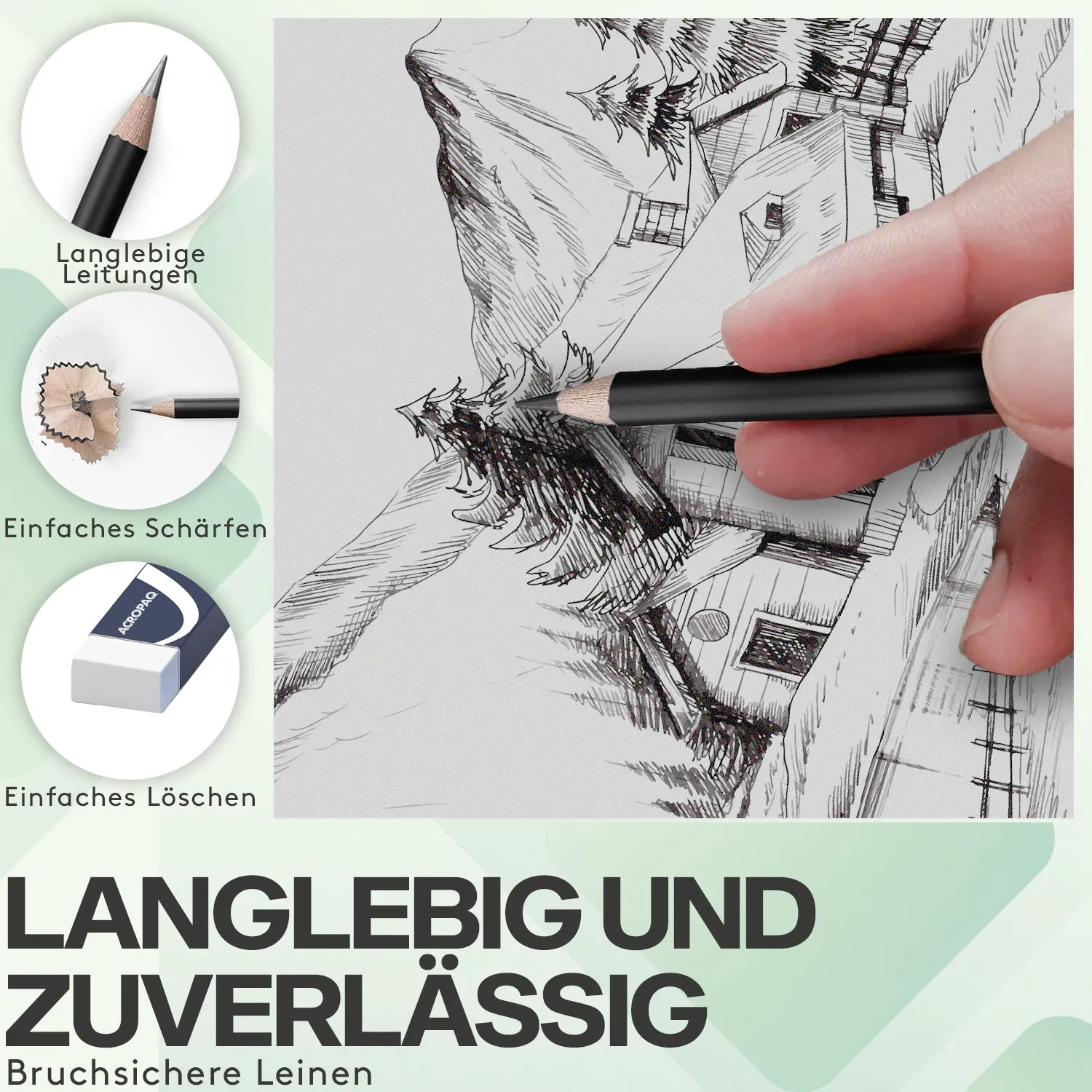 ACROPAQ Set Disegno 29 Pezzi Grafite Carboncino Nero