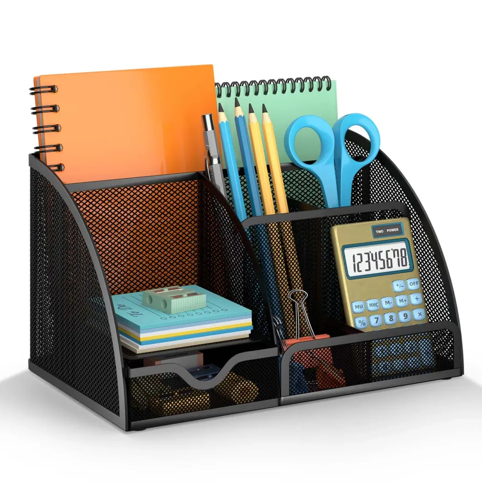 ACROPAQ organizer da scrivania metallo nero 6 scomparti+cassetto