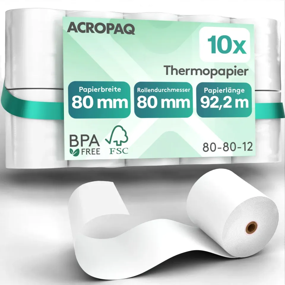 ACROPAQ Rotoli Carta Termica 80x80 10 pezzi senza BPA