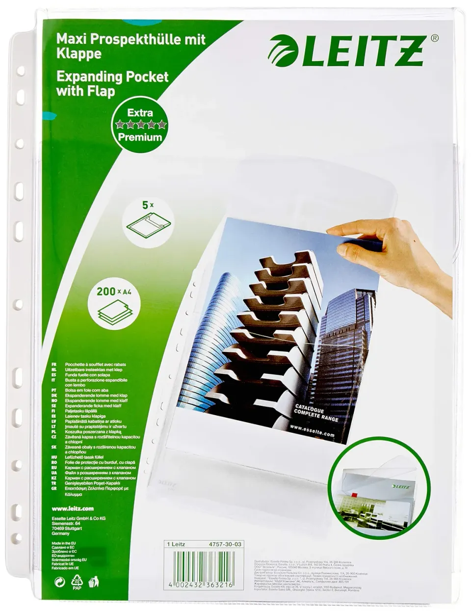Leitz Ergo WOW 47573003 Buste Perforate A4 5 Pezzi 170 Micron