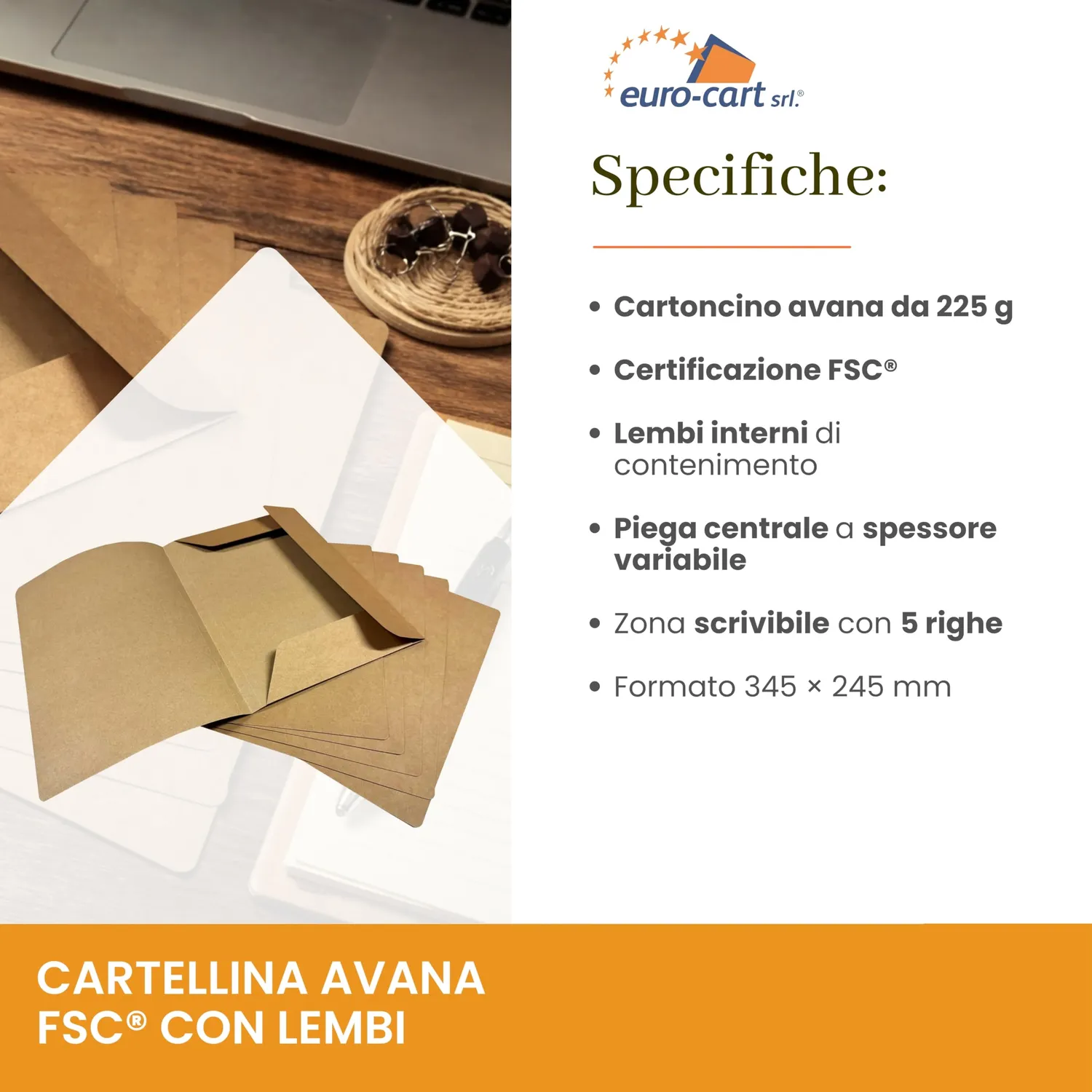 Euro Cart Eco-Elite cartellina 3 lembi avana 25 pezzi A4