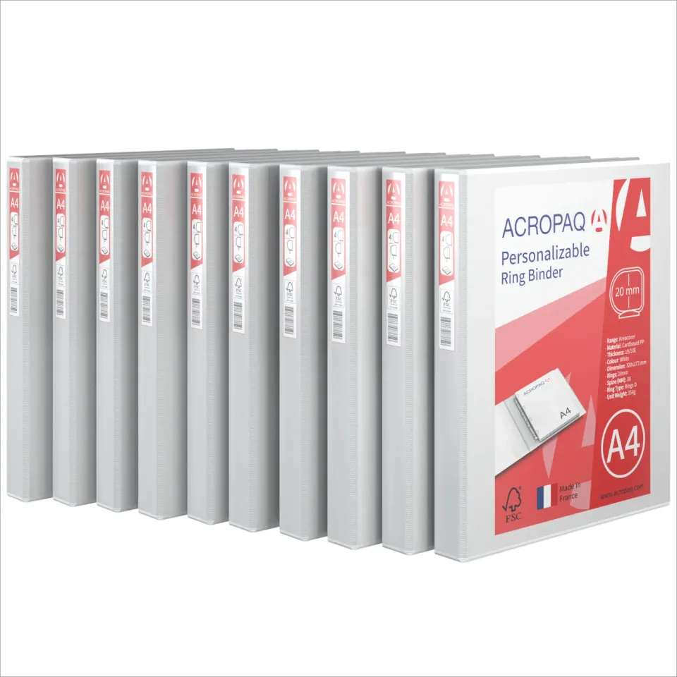 ACROPAQ Raccoglitori A4 4 Anelli Bianchi Dorso 2 cm 10 Pezzi