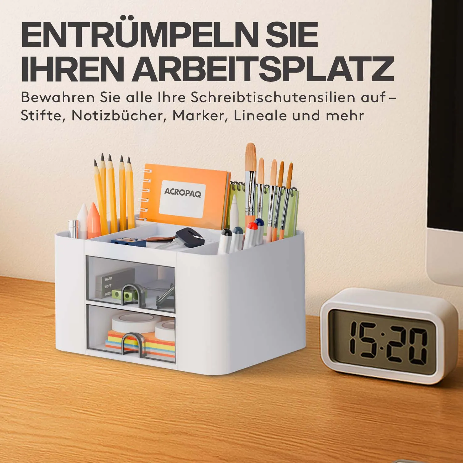 ACROPAQ organizer scrivania 5 scomparti 2 cassetti bianco