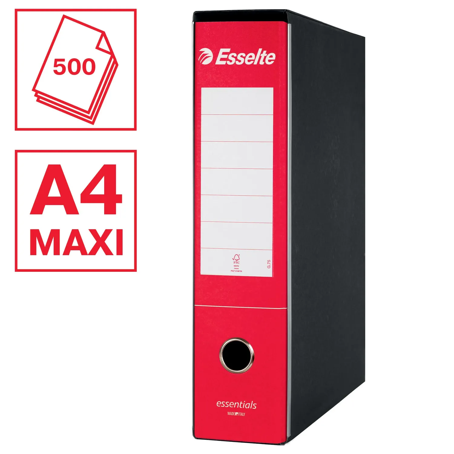Esselte Essentials G75 Registratore Protocollo Rosso 6 Pezzi Dorso 8 cm