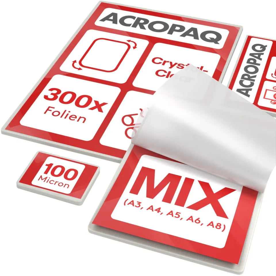 ACROPAQ Buste Plastificatrici 300 Pezzi 100 Micron