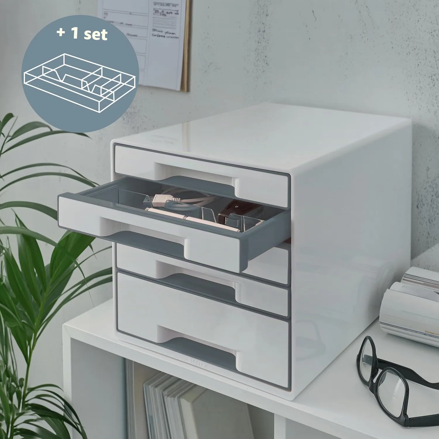 Leitz Ergo WOW Cube Cassettiera 5 Cassetti Grigio A4