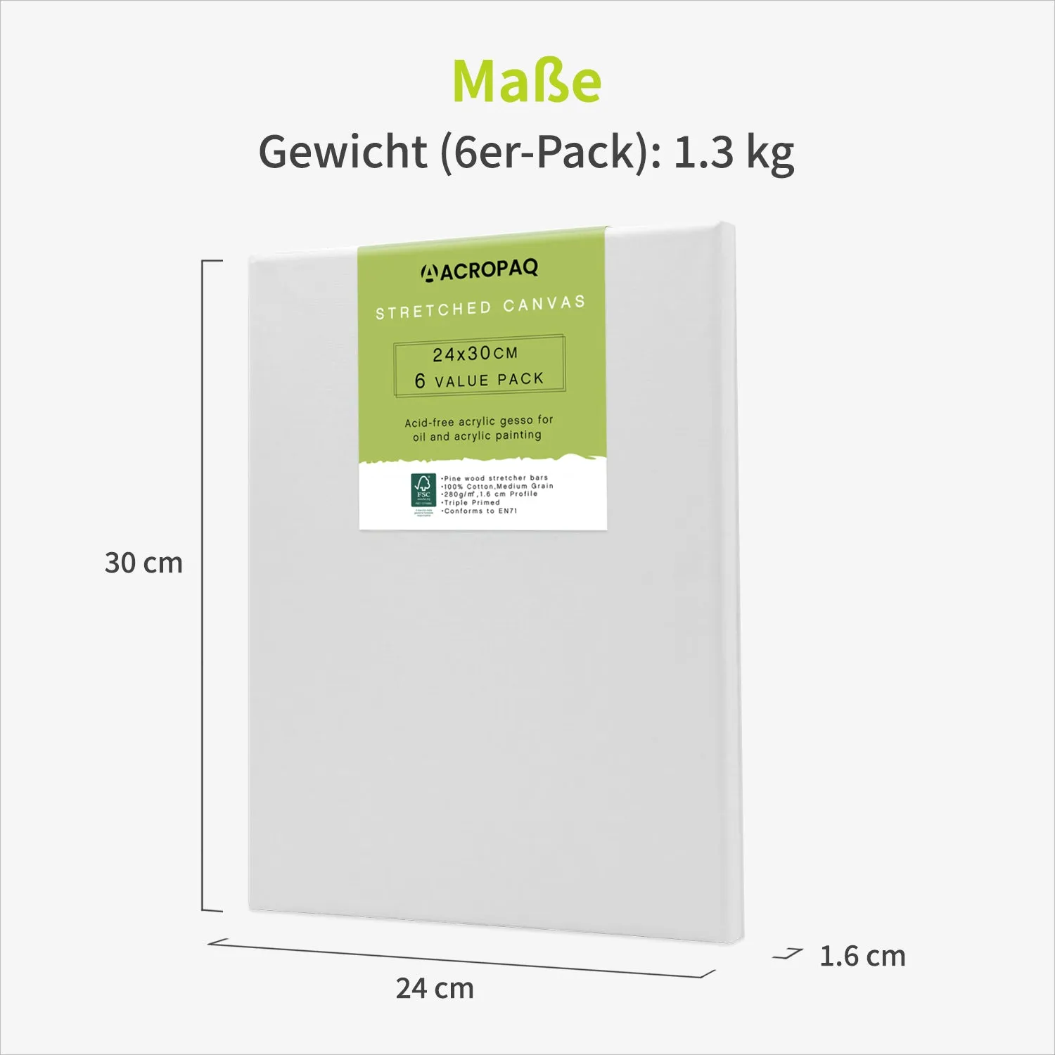 Acropaq Tele Pittura 24x30 cm Bianche 6 Pezzi Cotone Premium