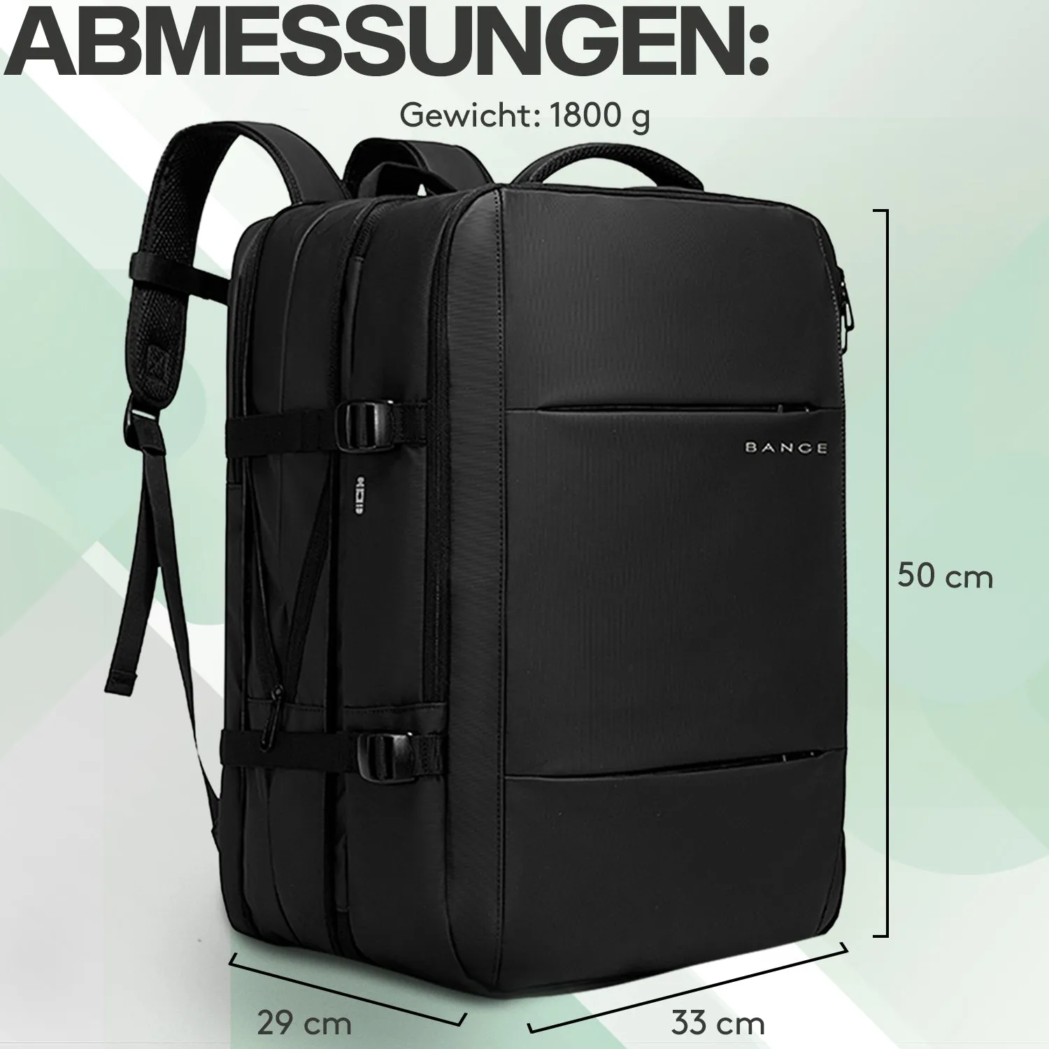 ACROPAQ Zaino Espandibile Nero 26-45L USB
