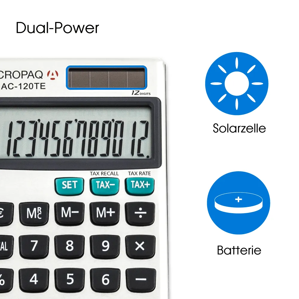 ACROPAQ Calcolatrice da Tavolo 12 Cifre Grigia Dual Power