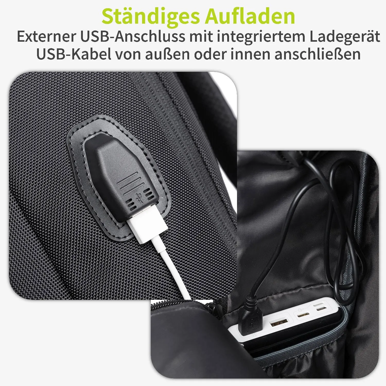 ACROPAQ Zaino laptop 17" impermeabile USB nero