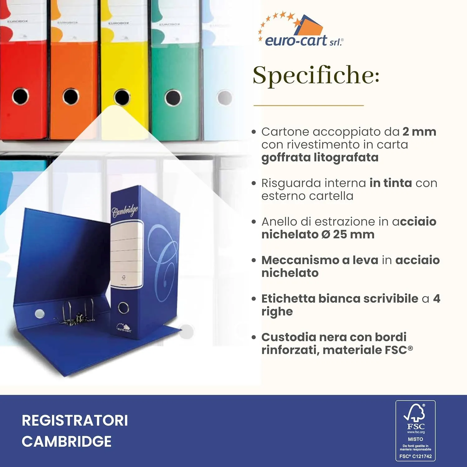 Euro Cart UNI registratori a leva gialli 6 pezzi dorso 8cm