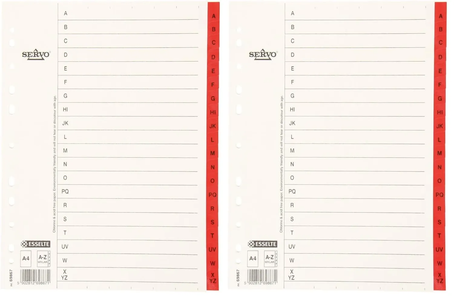 Esselte Mylar 100166 rubrica A-Z A4 multicolore