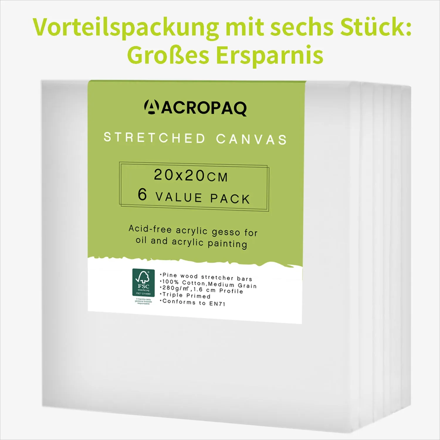ACROPAQ Tele Pittura 20x20cm 6pz Bianche Cotone Premium