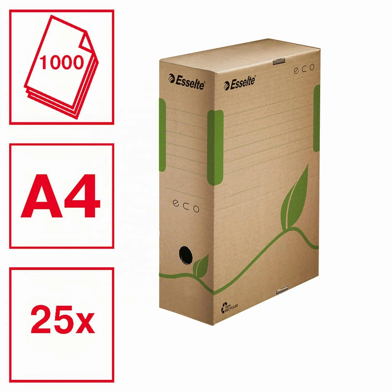 Esselte Ecobox Scatola Archivio A4 Dorso 10cm 25 Pezzi Cartone