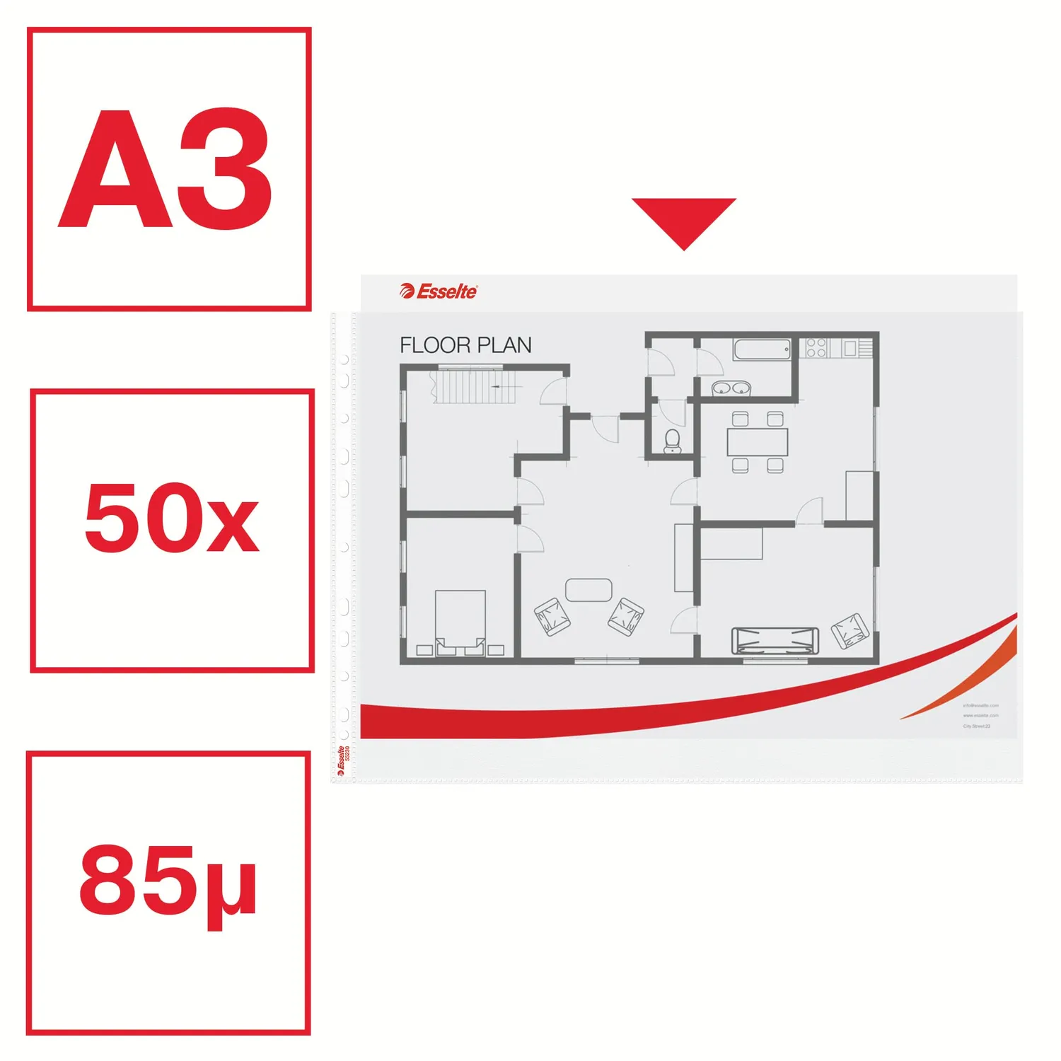 Esselte 55231 buste forate A3 orizzontali 50 pezzi