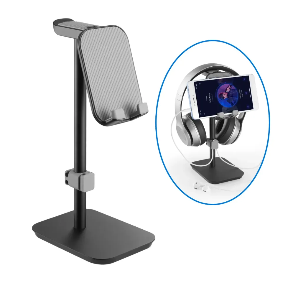 ACROPAQ Supporto cuffie 2-in-1 alluminio con base smartphone