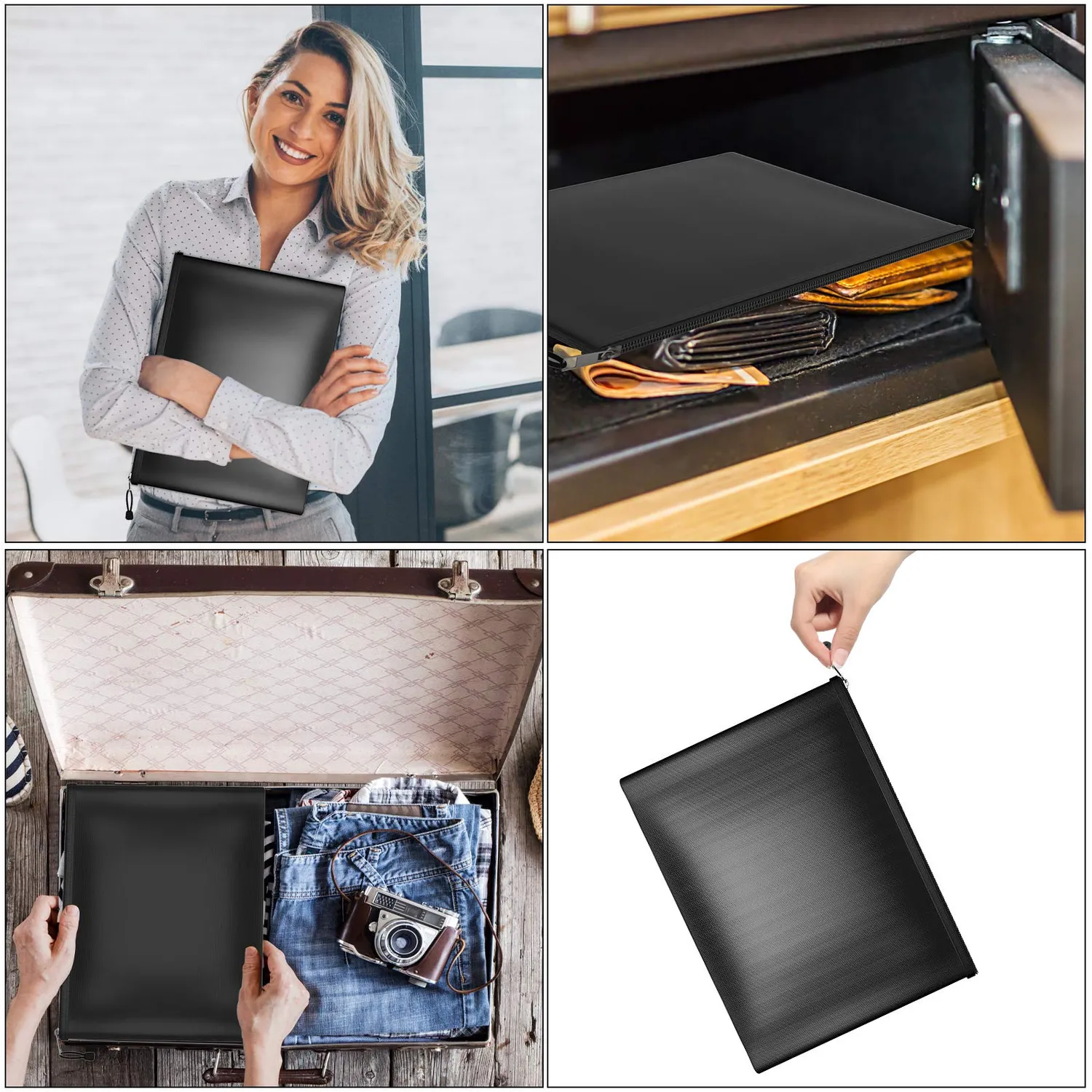 ABClife Set 2 Borse Portadocumenti Ignifughe Nere Grande+Piccola