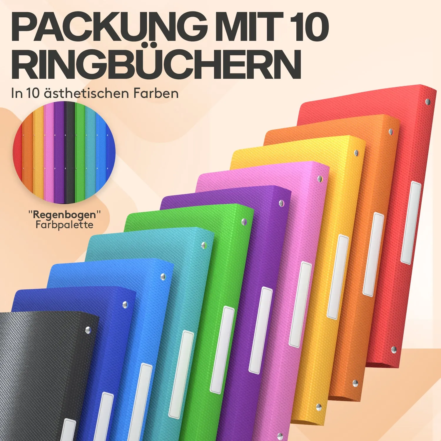 ACROPAQ raccoglitori ad anelli A4 4 anelli set 10 pezzi arcobaleno