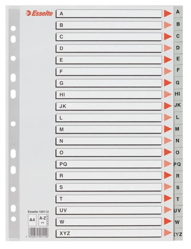 Esselte 100112 rubrica alfabetica A4 grigia A-Z