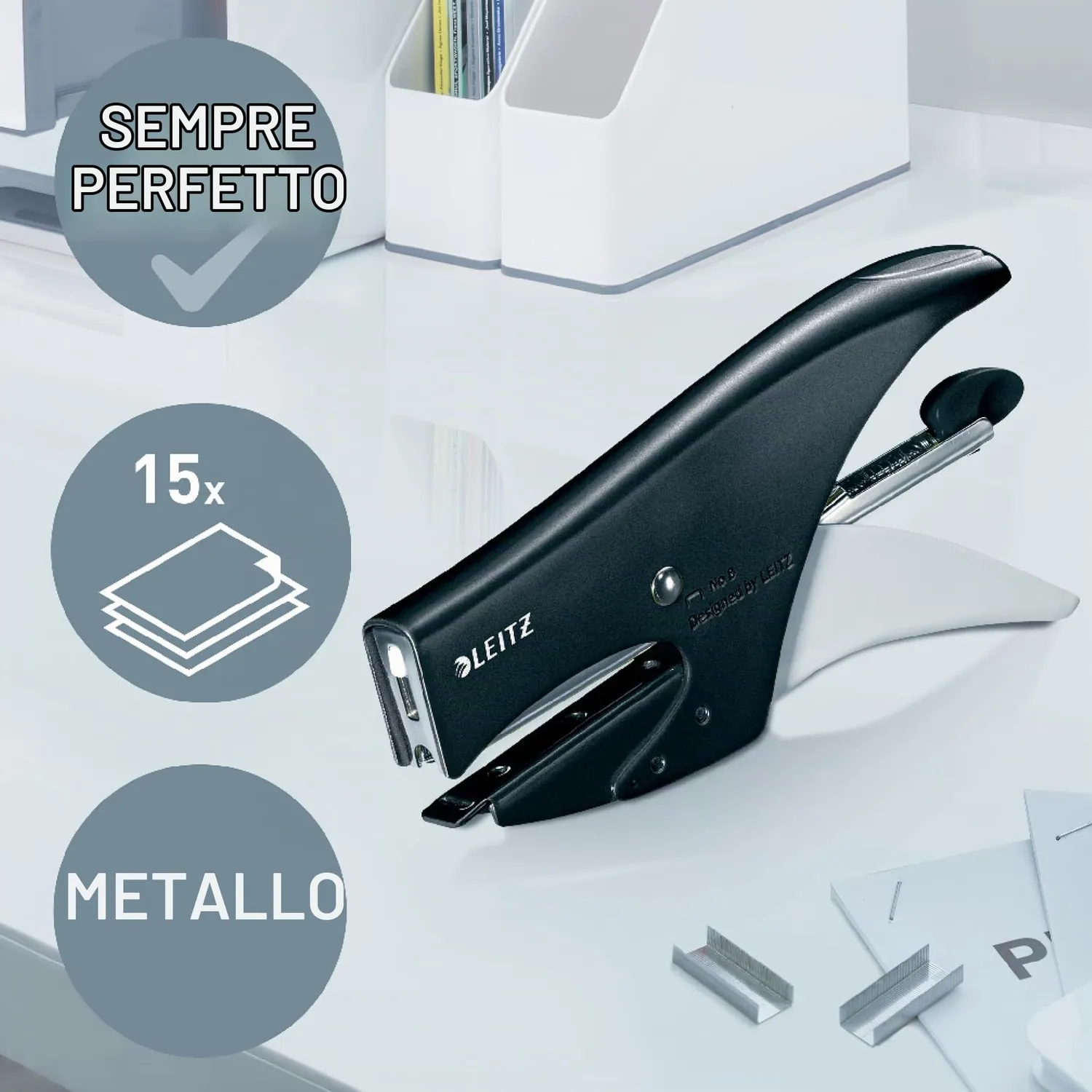 Leitz WOW 55472095 cucitrice a pinza 15 fogli nero metallo