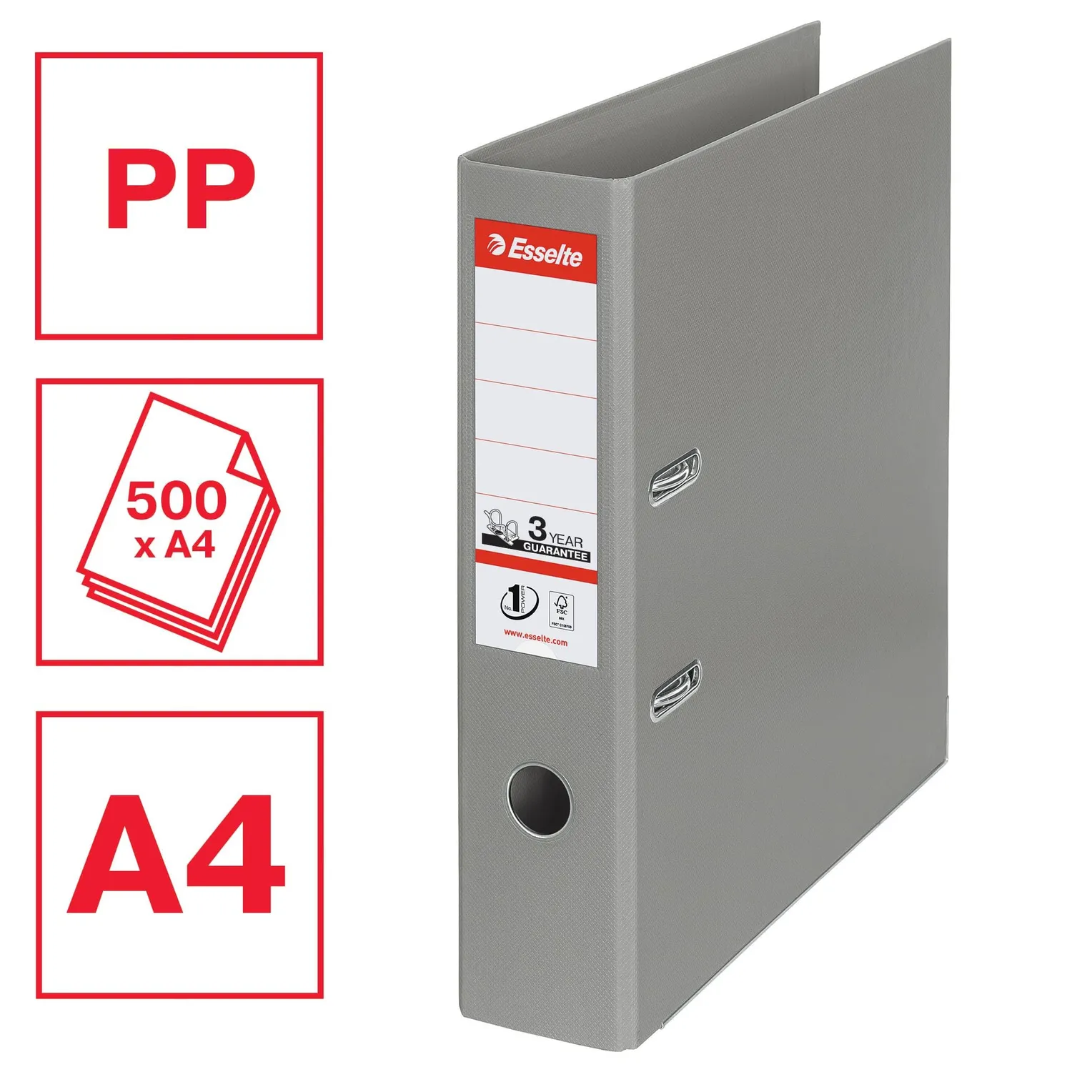 Esselte 811380 raccoglitore leva A4 grigio 500 fogli
