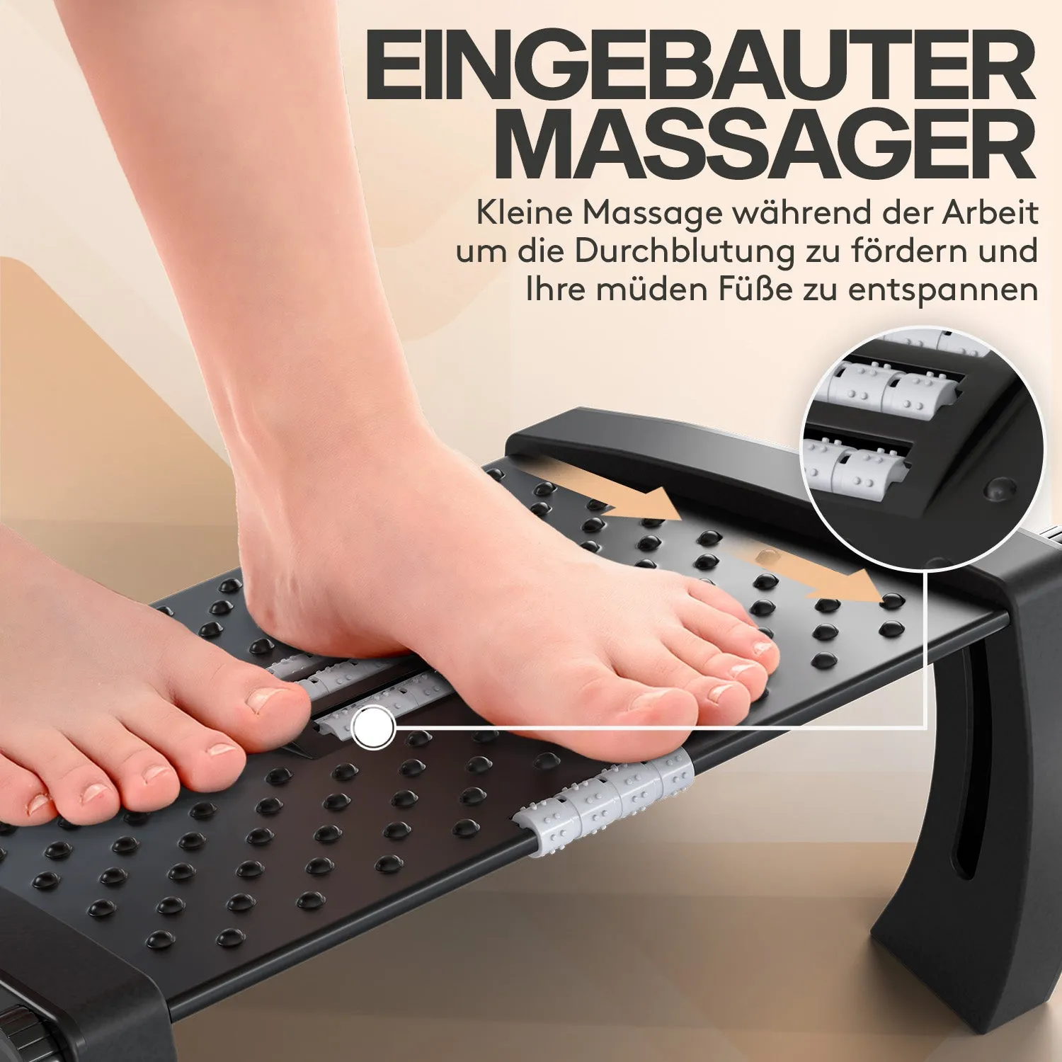 ACROPAQ poggiapiedi ergonomico massaggiante nero regolabile