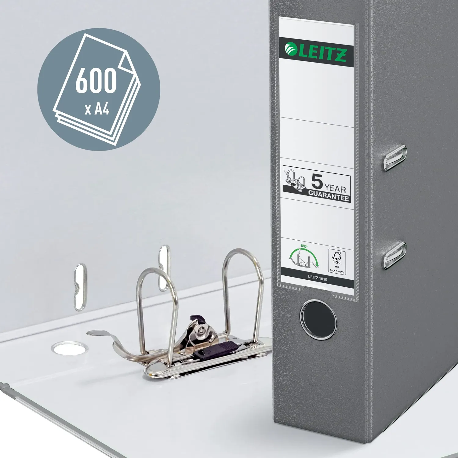 Leitz Ergo WOW 10105085 raccoglitore a leva grigio 8,2 cm