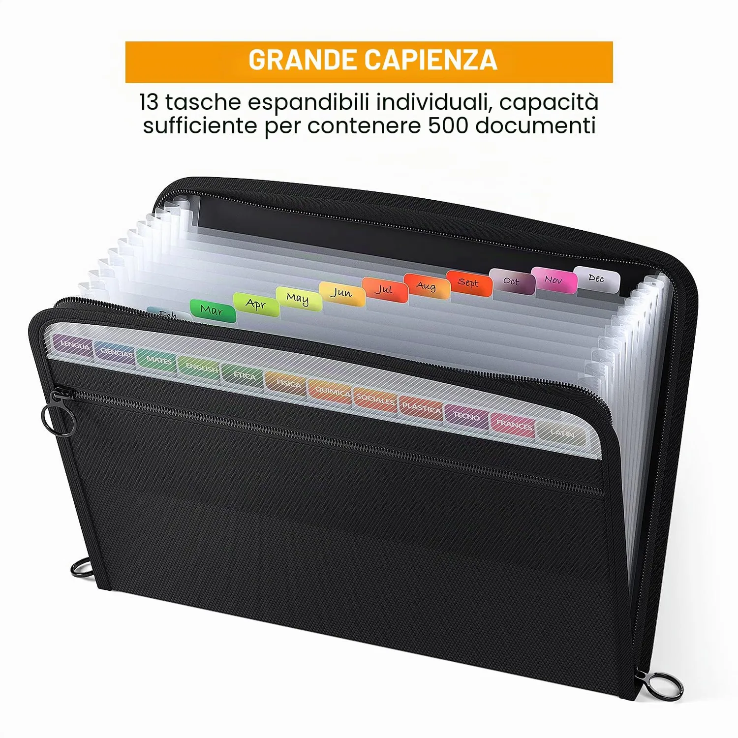 ABClife Portadocumenti A4 13 Scomparti Nero Impermeabile