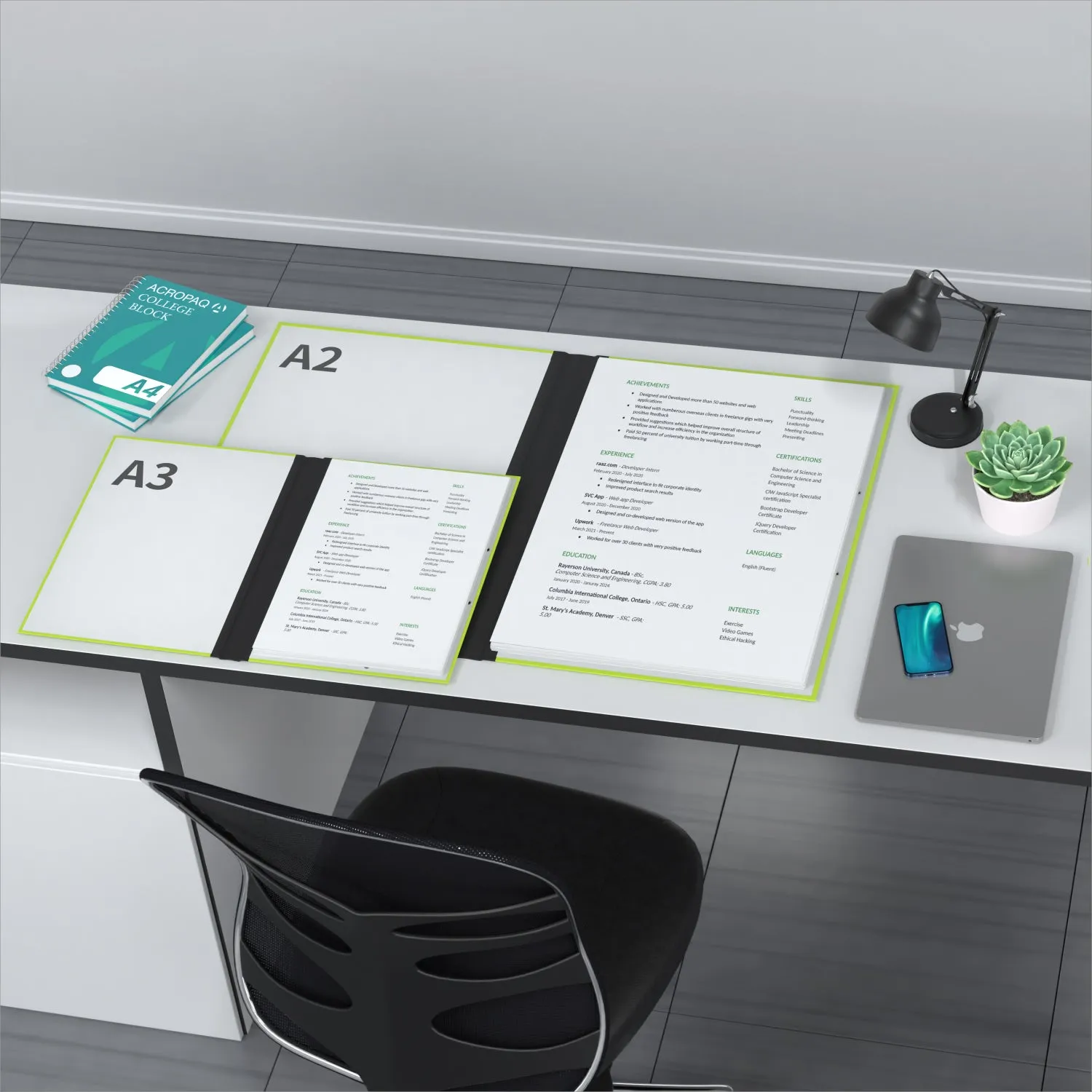 ACROPAQ Cartella Portadisegni A3 Verde Menta con Elastici