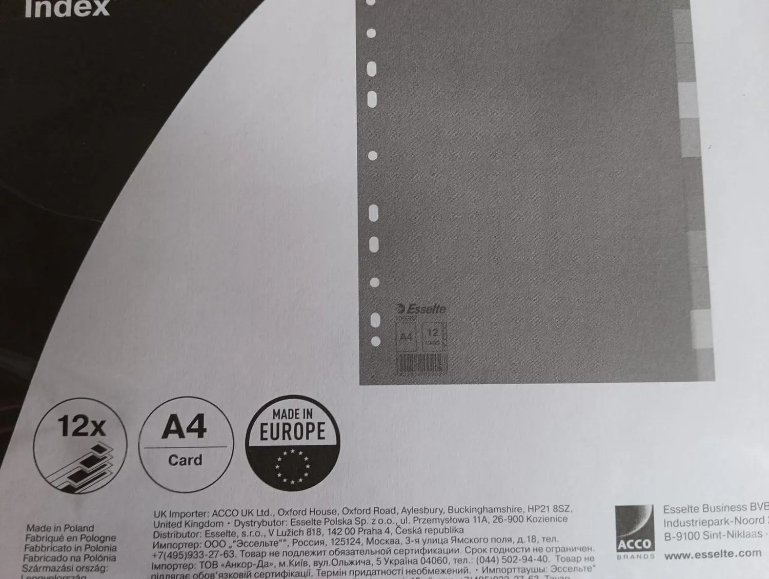 Esselte Divisori 100202 12 Tasti A4 Multicolore 10 pezzi