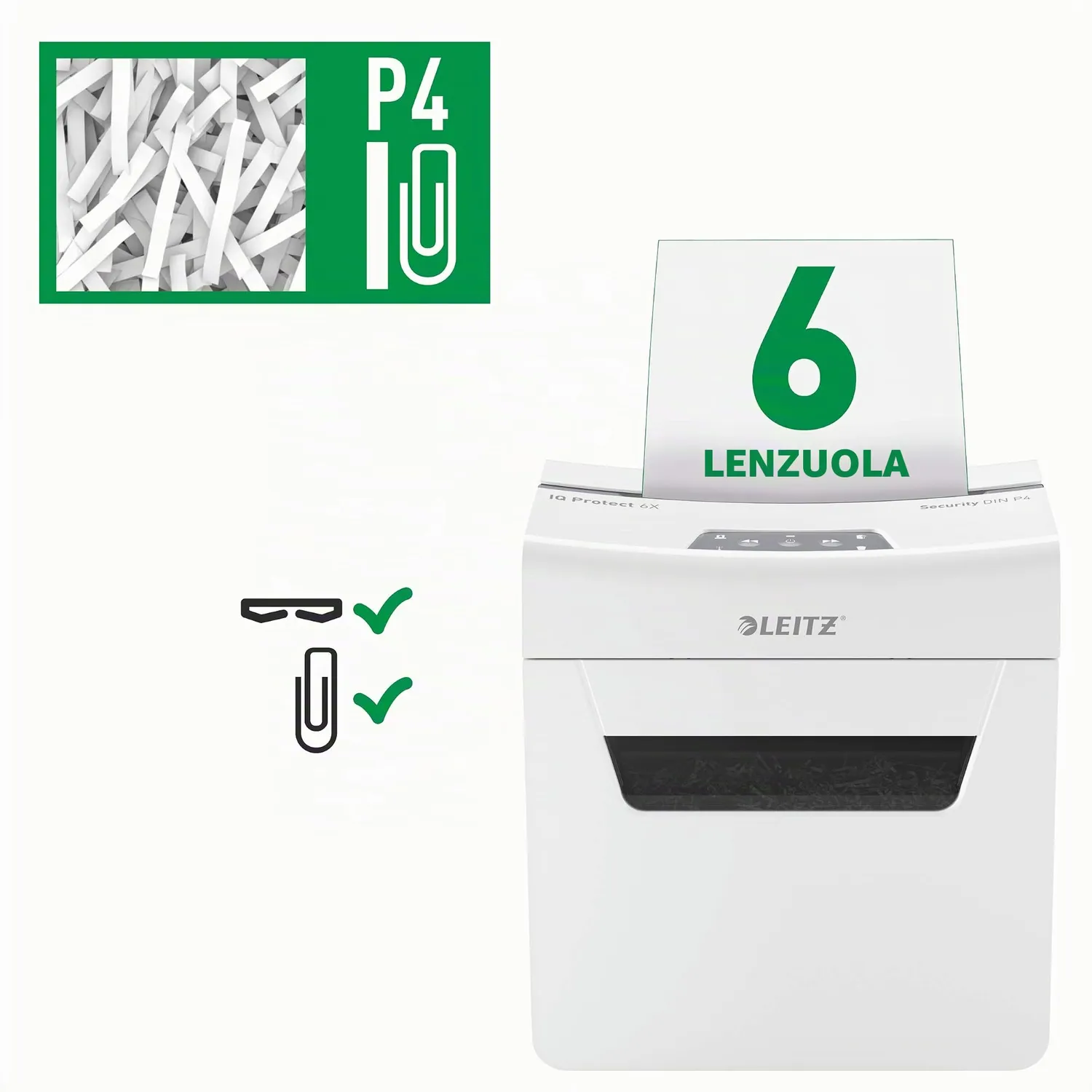 Leitz Ergo WOW IQ Protect 6X distruggidocumenti 6 fogli P-4