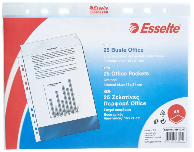 Esselte Office buste perforate A5 antiriflesso trasparente 25 pezzi