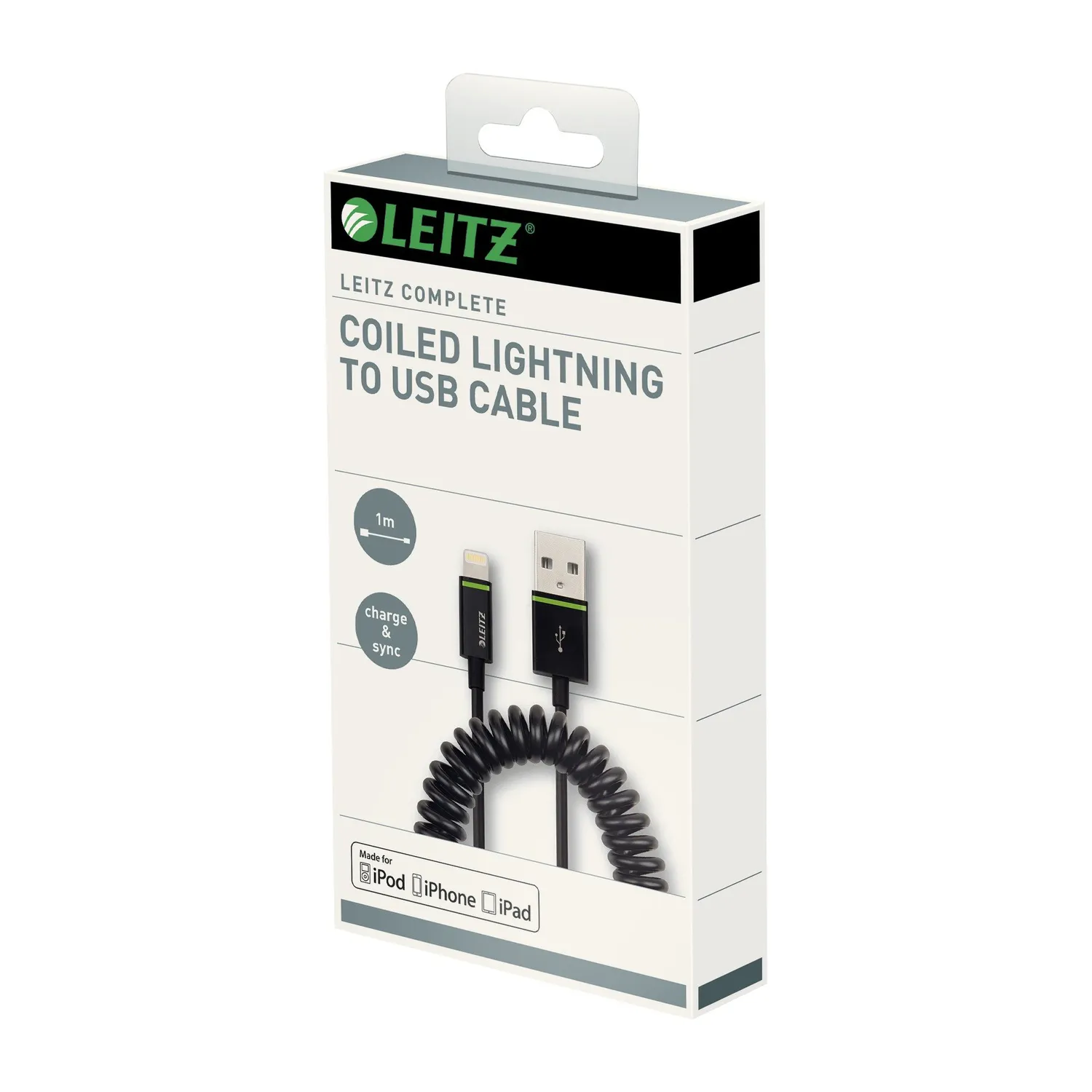 Leitz 62150095 Cavo Lightning a Spirale Nero 1 m