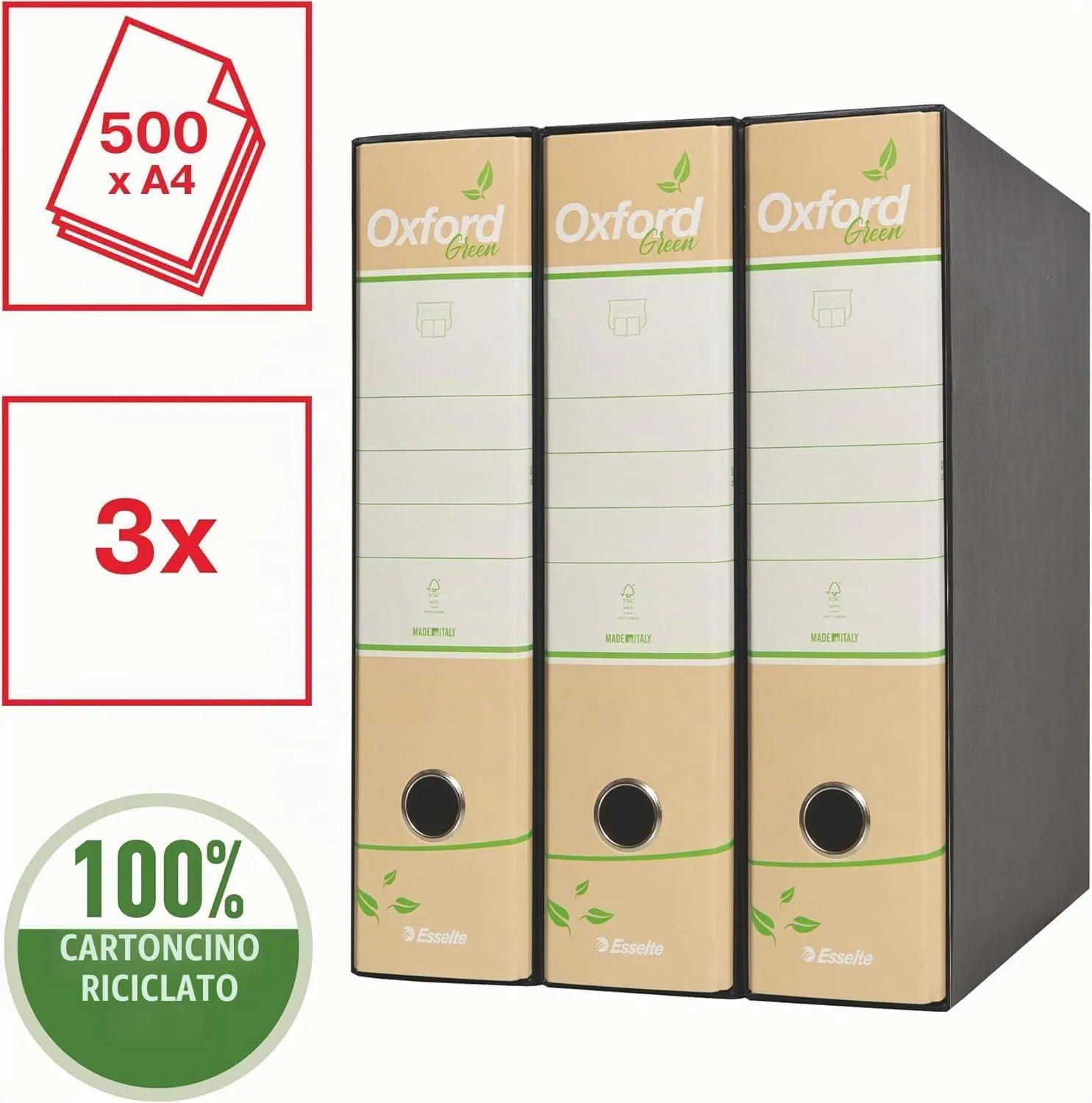 Esselte Oxford Green G85 registratore avana 8 cm 3 pezzi