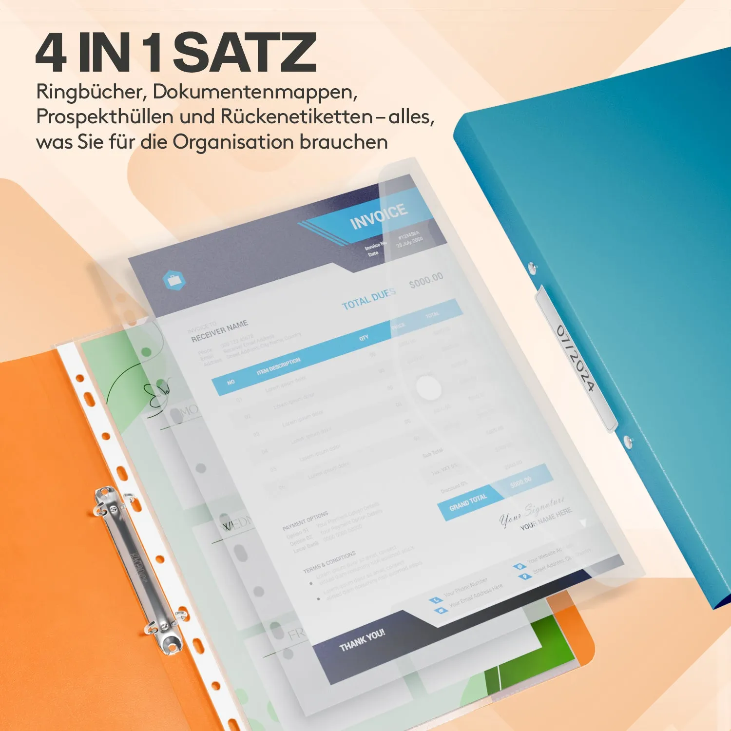 ACROPAQ Raccoglitori A4 Set 12 Pezzi 2 Anelli Colorati