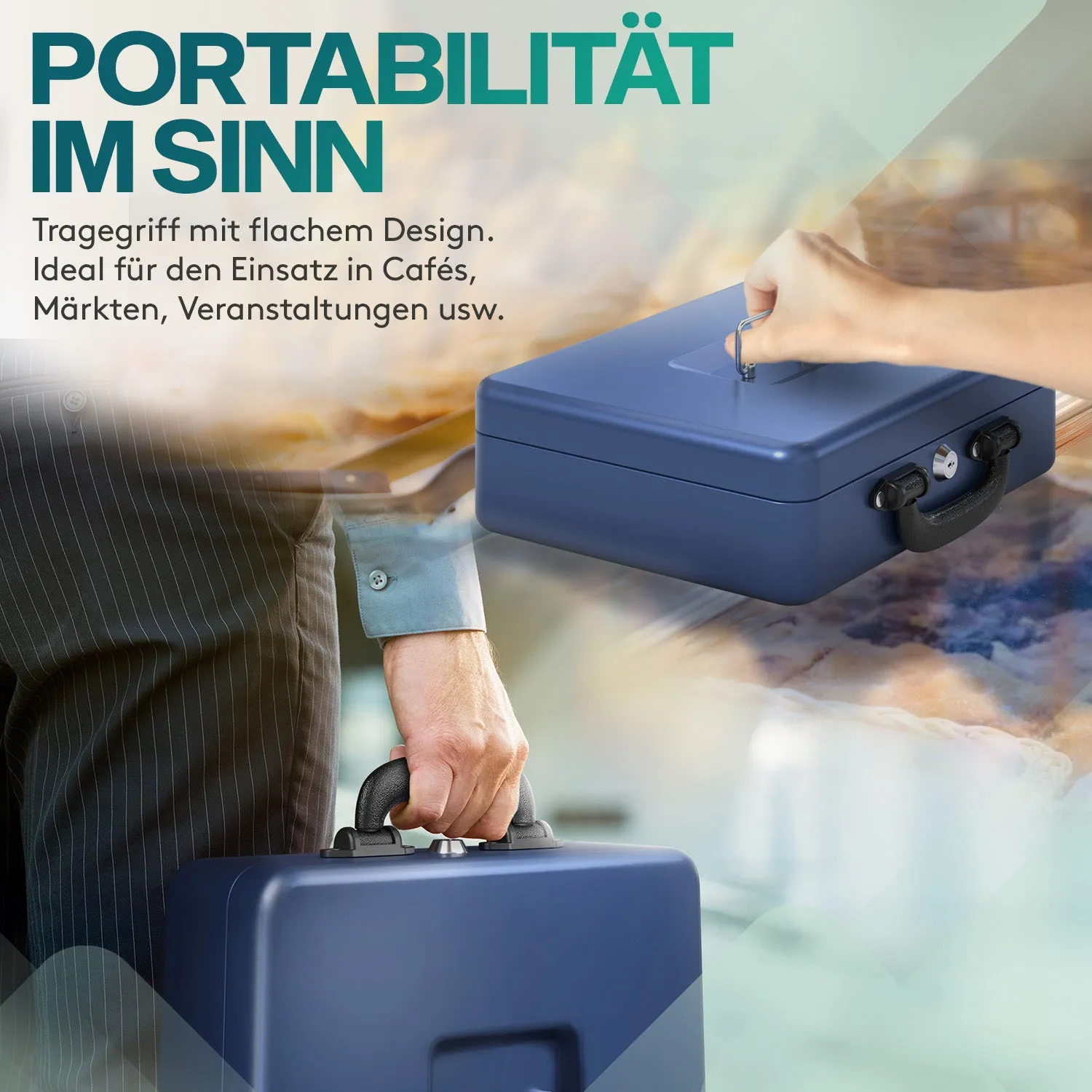 ACROPAQ cassetta portavalori chiave 30x25x9 cm blu