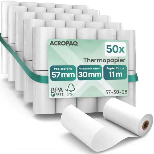 ACROPAQ Rotoli Carta Termica 57x30mm 50 pezzi BPA free