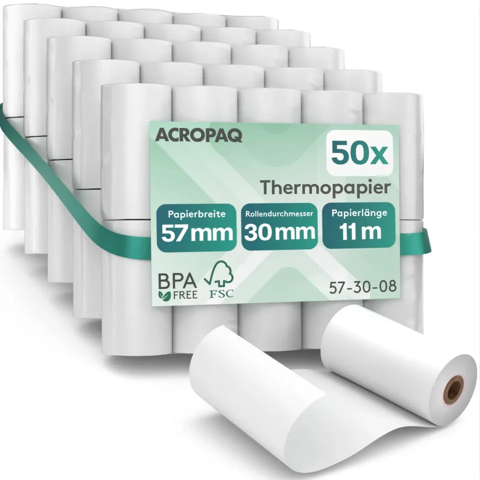 ACROPAQ Rotoli Carta Termica 57x30mm 50 pezzi BPA free