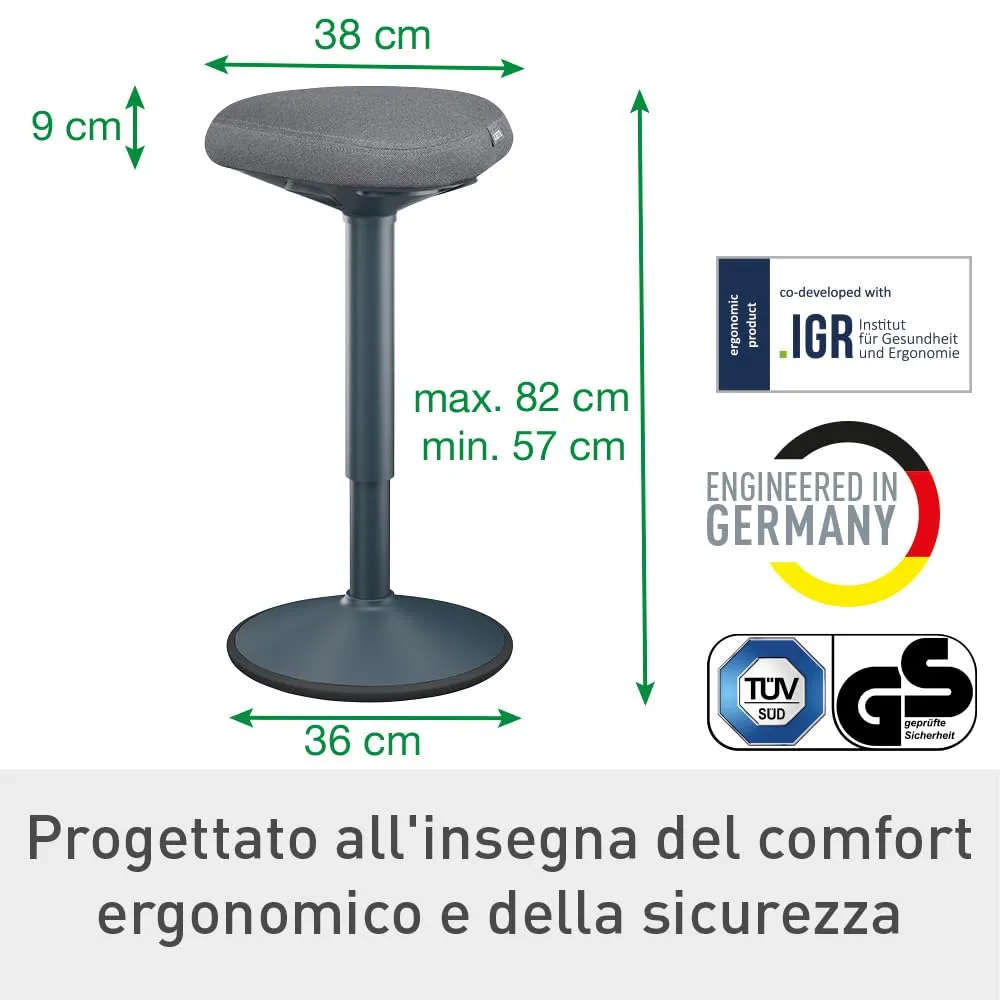 Leitz Ergo WOW Active 65450089 sgabello grigio scuro 57-82 cm