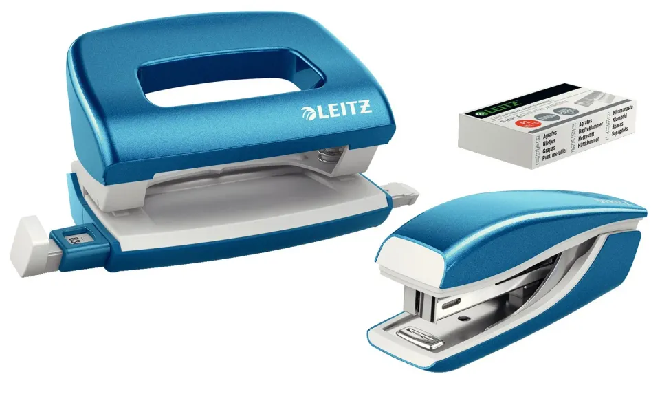 Leitz WOW Mini Set Cucitrice e Perforatore Blu 10 Fogli