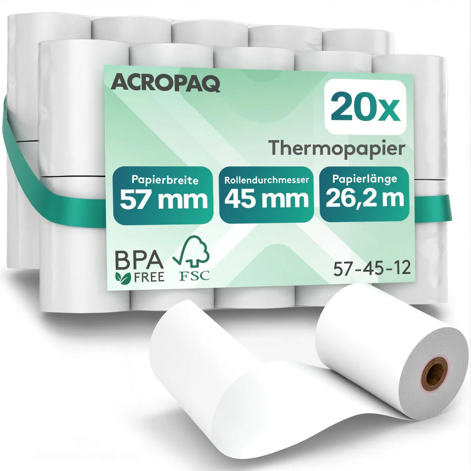 ACROPAQ Rotoli cassa termici 57mm 20 pezzi BPA free