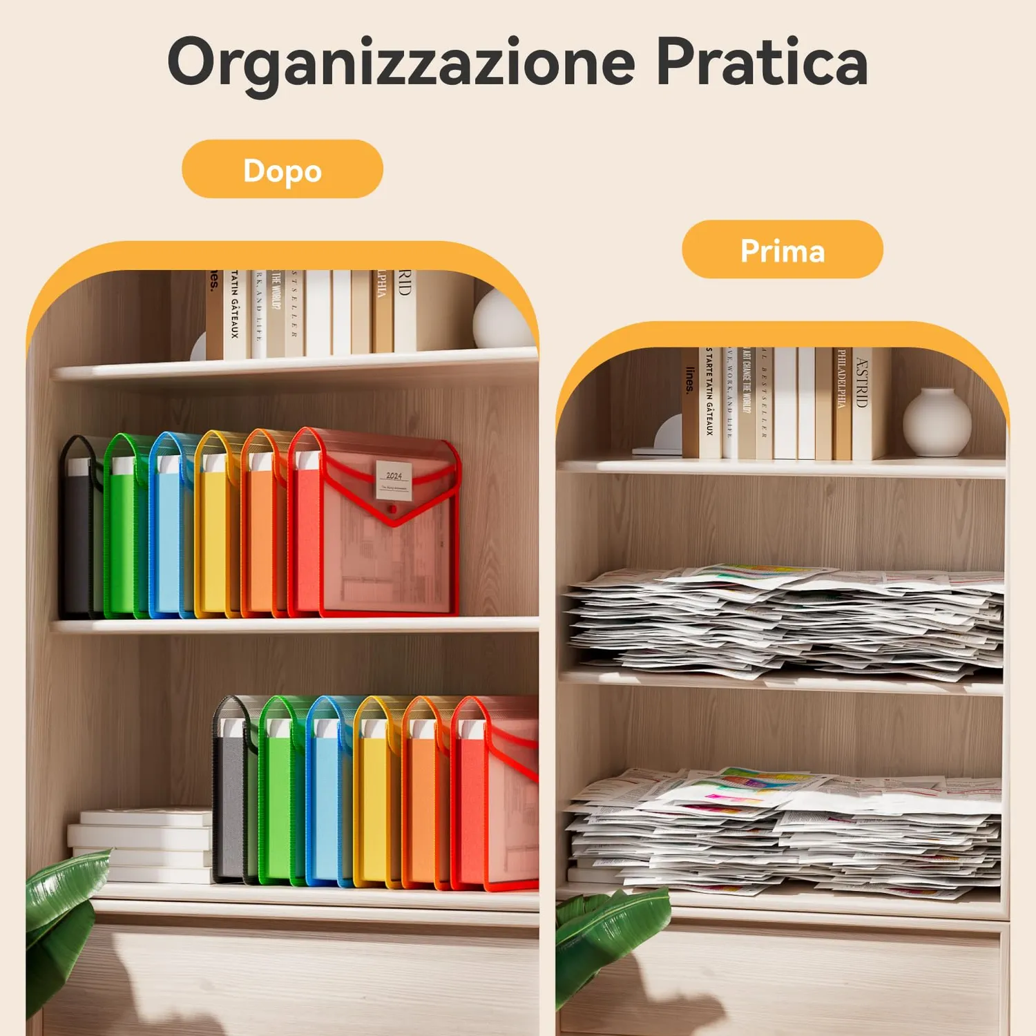 ABClife Cartelle A4 Plastica 6 Pezzi Colorate Bottone