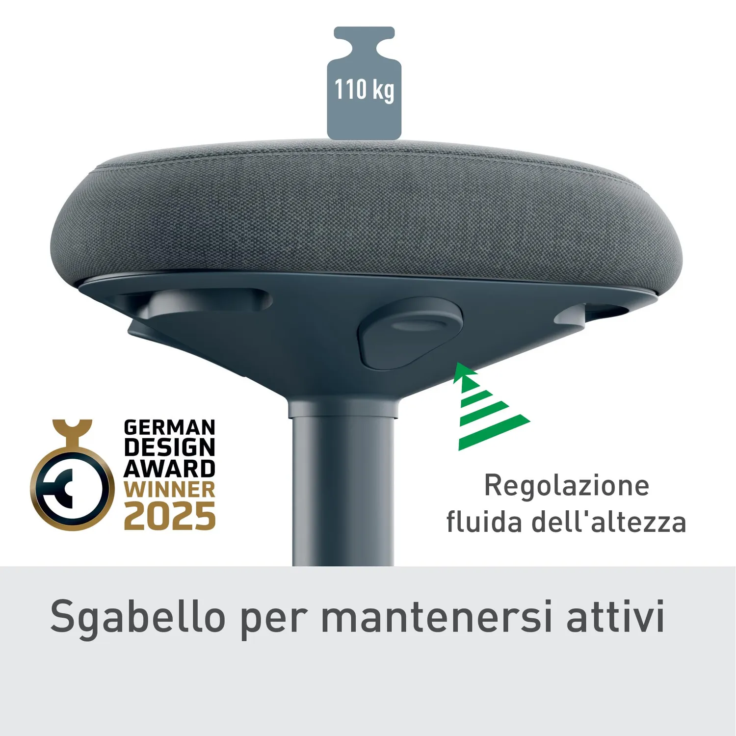Leitz Ergo WOW Active 65450089 sgabello grigio scuro 57-82 cm