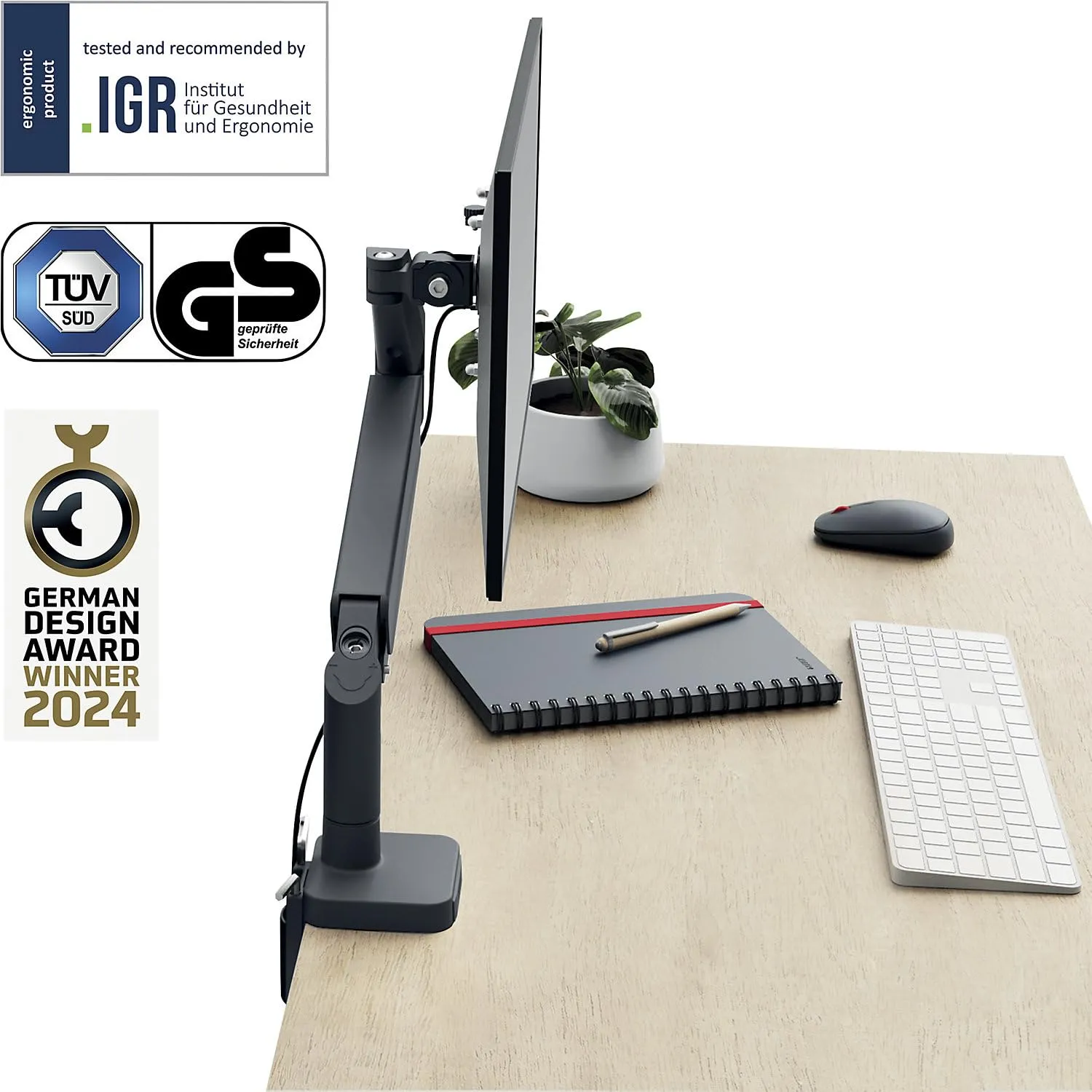 Leitz Ergo WOW 64890089 braccio monitor singolo grigio scuro 32" 9 kg